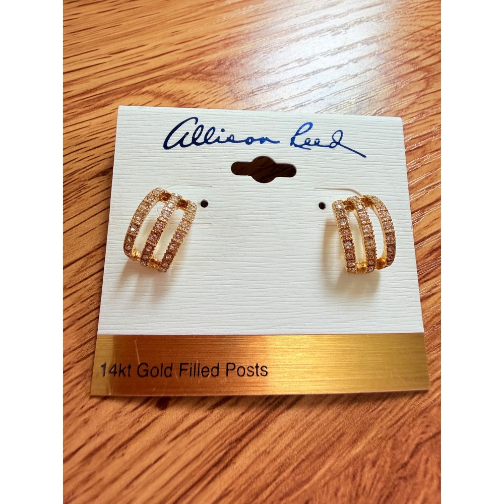 Allison‎ Reed Gold Triple Row Pave Rhinestone Hoop Earrings OS